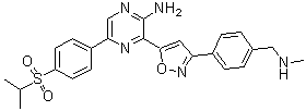 structure of CAS# 1232416-25-9, 3-[3-[4-[(Methylamino)methyl]phenyl]-5-isoxazolyl]-5-[4-[(1-methylethyl)sulfonyl]phenyl]-2-pyrazinamine