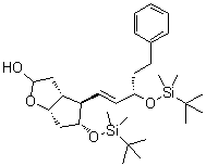 CAS # 1240483-16-2, (3aR,4R,5R,6aS)-5-[[(1,1-Dimethylethyl)dimethylsilyl]oxy]-4-[(1E,3S)-3-[[(1,1-dimethylethyl)dimethylsilyl]oxy]-5-phenyl-1-penten-1-yl]hexahydro-2H-cyclopenta[b]furan-2-ol