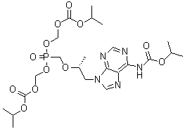 structure of CAS# 1244022-54-5, 5-[[(1R)-1-Methyl-2-[6-[[(1-methylethoxy)carbonyl]amino]-9H-purin-9-yl]ethoxy]methyl]-2,4,6,8-tetraoxa-5-phosphanonanedioic acid 1,9-bis(1-methylethyl) ester 5-oxide