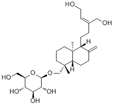 CAS 登录号：1245636-01-4, 等效-赖百当-8(17),13Z-二烯-15,16,19-三醇 19-O-葡萄糖甙