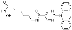 CAS # 1245649-84-6, N-[7-(Hydroxyamino)-7-oxoheptyl]-2-[(2-methylphenyl)phenylamino]-5-pyrimidinecarboxamide, ACY 216