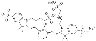 CAS # 1252007-83-2, 3,3-Dimethyl-2-[2-[2-chloro-3-[2-[1,3-dihydro-3,3-dimethyl-5-sulfo-1-(4-sulfobutyl)-2H-indol-2-ylidene]-ethylidene]-1-cyclohexen-1-yl]-ethenyl]-5-sulfo-1-(4-sulfobutyl)-3H-indolium hydroxide, innersalt, trisodium salt