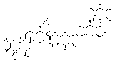 CAS # 125265-68-1, Terminoloside, Asiaticoside B, (2alpha,3beta,4alpha,6beta)-2,3,6,23-Tetrahydroxy-olean-12-en-28-oic acid O-6-deoxy-alpha-L-mannopyranosyl-(1→4)-O-beta-D-glucopyranosyl-(1→6)-beta-D-glucopyranosyl ester