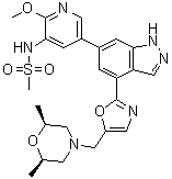 rel-N-[5-[4-[5-[[(2R,6S)-2,6-Dimethyl-4-morpholinyl]methyl]-2-oxazolyl]-1H-indazol-6-yl]-2-methoxy-3-pyridinyl]methanesulfonamide molecular structure (CAS 1254036-66-2)