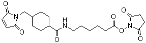 structure of CAS# 125559-00-4, 4-[(2,5-Dihydro-2,5-dioxo-1H-pyrrol-1-yl)methyl]-N-[6-[(2,5-dioxo-1-pyrrolidinyl)oxy]-6-oxohexyl]cyclohexanecarboxamide