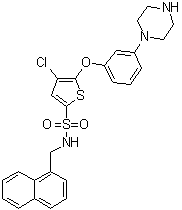 structure of CAS# 1261576-81-1, 4-Chloro-N-(1-naphthalenylmethyl)-5-[3-(1-piperazinyl)phenoxy]-2-thiophenesulfonamide