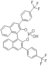 structure of CAS# 1264573-23-0, (11bS)-4-Hydroxy-2,6-bis[4-(trifluoromethyl)phenyl]-dinaphtho[2,1-d:1',2'-f][1,3,2]dioxaphosphepin 4-oxide