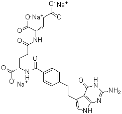 CAS 登录号：1265908-59-5, N-[4-[2-(2-氨基-4,7-二氢-4-氧代-3H-吡咯并[2,3-d]嘧啶-5-基)乙基]苯甲酰基]-L-gamma-谷氨酰-L-谷氨酸三钠盐