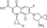 structure of CAS# 127254-11-9, 7-[(7S)-7-Amino-5-azaspiro[2.4]hept-5-yl]-8-chloro-6-fluoro-1-[(1S,2R)-2-fluorocyclopropyl]-1,4-dihydro-4-oxo-3-quinolinecarboxylic acid