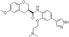 structure of CAS# 1273579-40-0, (3S)-N-[2-[2-(Dimethylamino)ethoxy]-4-(1H-pyrazol-4-yl)phenyl]-3,4-dihydro-6-methoxy-2H-1-benzopyran-3-carboxamide