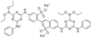 CAS # 12768-92-2 (12676-25-4), Fluorescent Brightener 113, disodium,5-[[4-anilino-6-(diethoxyamino)-1,3,5-triazin-2-yl]amino]-2-[(E)-2-[4-[[4-anilino-6-(diethoxyamino)-1,3,5-triazin-2-yl]amino]-2-sulfonatophenyl]ethenyl]benzenesulfonate