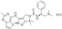 CAS # 1279034-84-2, N-[(1S)-2-(Dimethylamino)-1-phenylethyl]-2,6-dihydro-6,6-dimethyl-3-[(2-methylthieno[3,2-d]pyrimidin-4-yl)amino]-pyrrolo[3,4-c]pyrazole-5(4H)-carboxamide hydrochloride (1:1)