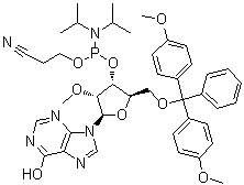 5'-O-[Bis(4-methoxyphenyl)phenylmethyl]-2'-O-methylinosine 3'-[2-cyanoethyl bis(1-methylethyl)phosphoramidite] molecular structure (CAS 128219-85-2)