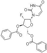 structure of CAS# 128496-10-6, 1-(3,5-Di-O-benzoyl-2-deoxy-2-fluoro-beta-D-arabinofuranosyl)-2,4(1H,3H)-pyrimidinedione