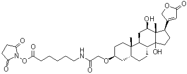 structure of CAS# 129273-26-3, (3beta,5beta,12beta)-3-[2-[[6-[(2,5-二氧代-1-吡咯烷基)氧基]-6-氧代己基]氨基]-2-氧代乙氧基]-12,14-二羟基心甾-20(22)-烯内酯
