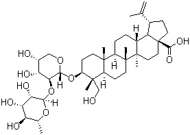 CAS # 129724-84-1, Pulchinenoside A, Anemoside A3, (3beta,4alpha)-3-[[2-O-(6-Deoxy-alpha-L-mannopyranosyl)-alpha-L-arabinopyranosyl]oxy]-23-hydroxylup-20(29)-en-28-oic acid