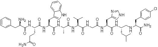 CAS 登录号：130848-09-8, (S)-1-去(5-氧代-L-脯氨酸)-2-去-L-缬氨酸-3-D-苯丙氨酸-10-[Nalpha-(2-氨基-4-甲基戊基)-4-氯-L-苯丙氨酰胺]-11-去-L-蛋氨酰胺-蛙紧张肽