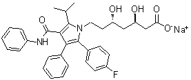 (R*,S*)-2-(4-Fluorophenyl)-beta,delta-dihydroxy-5-(1-methylethyl)-3-phenyl-4-[(phenylamino)carbonyl]-1H-pyrrole-1-heptanoic acid monosodium salt molecular structure (CAS 131275-93-9)