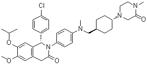 structure of CAS# 1313363-54-0, (1S)-1-(4-Chlorophenyl)-1,4-dihydro-6-methoxy-7-(1-methylethoxy)-2-[4-[methyl[[trans-4-(4-methyl-3-oxo-1-piperazinyl)cyclohexyl]methyl]amino]phenyl]-3(2H)-isoquinolinone