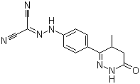 CAS # 131741-08-7, Simendan, ((4-(1,4,5,6-Tetrahydro-4-methyl-6-oxo-3-pyridazinyl)phenyl)hydrazono)propanedinitrile, 2-[[4-(4-Methyl-6-oxo-4,5-dihydro-1H-pyridazin-3-yl)phenyl]hydrazinylidene]propanedinitrile