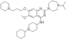 N-(1-环己基-4-哌啶基)-2-[六氢-4-异丙基-1H-1,4-二氮杂卓-1-基]-6-甲氧基-7-[3-(1-哌啶基)丙氧基]-4-喹唑啉胺分子结构 (CAS 1320288-17-2)