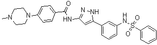 structure of CAS# 1327167-19-0, N-[5-[3-[(Phenylsulfonyl)amino]phenyl]-1H-pyrazol-3-yl]-4-(4-methylpiperazino)benzamide