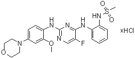 structure of CAS# 1330003-04-7, N-[2-[[5-Fluoro-2-[[2-methoxy-4-(4-morpholinyl)phenyl]amino]-4-pyrimidinyl]amino]phenyl]methanesulfonamide hydrochloride (1:?)