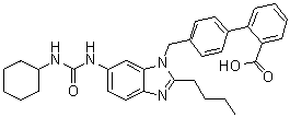 structure of CAS# 133085-33-3, 4'-[[2-Butyl-6-[[(cyclohexylamino)carbonyl]amino]-1H-benzimidazol-1-yl]methyl][1,1'-biphenyl]-2-carboxylic acid
