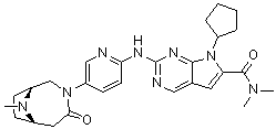 CAS 登录号：1331846-26-4, 7-环戊基-N,N-二甲基-2-[[5-[(1R,6S)-9-甲基-4-氧代-3,9-二氮杂双环[4.2.1]壬烷-3-基]-2-吡啶基]氨基]-7H-吡咯并[2,3-d]嘧啶-6-甲酰胺