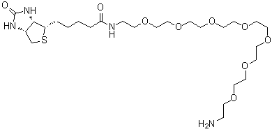 structure of CAS# 1334172-76-7, (3aS,4S,6aR)-N-(23-Amino-3,6,9,12,15,18,21-heptaoxatricos-1-yl)hexahydro-2-oxo-1H-thieno[3,4-d]imidazole-4-pentanamide