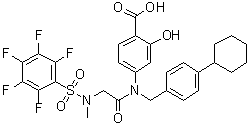 structure of CAS# 1334493-07-0, 4-[[(4-Cyclohexylphenyl)methyl][2-[methyl[(2,3,4,5,6-pentafluorophenyl)sulfonyl]amino]acetyl]amino]-2-hydroxybenzoic acid