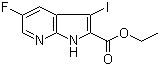 structure of CAS# 1334499-86-3, 5-Fluoro-3-iodo-1H-pyrrolo[2,3-b]pyridine-2-carboxylic acid ethyl ester