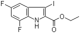 structure of CAS# 1334499-90-9, 5,7-Difluoro-3-iodo-1H-indole-2-carboxylic acid ethyl ester