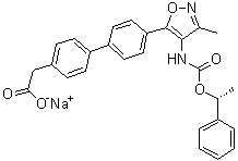 structure of CAS# 1345614-59-6, 4'-[3-Methyl-4-[[[(1R)-1-phenylethoxy]carbonyl]amino]-5-isoxazolyl]-[1,1'-biphenyl]-4-acetic acid sodium salt (1:1)