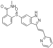 CAS 登录号：1347304-18-0, N-甲基-2-[[3-[(1E)-2-(2-吡啶基)乙烯基]-1H-吲唑-6-基]亚磺酰基]苯甲酰胺