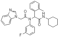 structure of CAS# 1355326-21-4, N-[2-(Cyclohexylamino)-1-(2-methylphenyl)-2-oxoethyl]-N-(3-fluorophenyl)-1H-benzimidazole-1-acetamide