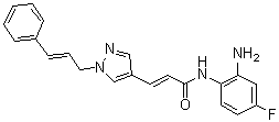 structure of CAS# 1357389-11-7, (2E)-N-(2-Amino-4-fluorophenyl)-3-[1-(3-phenyl-2-propen-1-yl)-1H-pyrazol-4-yl]-2-propenamide