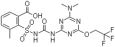 CAS 登录号：135990-29-3, 氟胺磺隆(酸), 2-[[4-(二甲基氨基)-6-(2,2,2-三氟乙氧基)-1,3,5-三嗪-2-基]脲磺酰基]-3-甲基苯甲酸