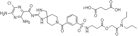 CAS 登录号：1366295-86-4, N-[[3-[[(2E)-2-[[(3,5-二氨基-6-氯-2-吡嗪基)羰基]亚氨基]-1,3,8-三氮杂螺[4.5]癸-8-基]羰基]苯基]磺酰基]-beta-丙氨酸 2-(二丙基氨基)-2-氧代乙基酯丁二酸盐
