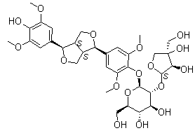 (-)-Syringaresnol-4-O-beta-D-apiofuranosyl-(1→2)-beta-D-glucopyranoside molecular structure (CAS 136997-64-3)