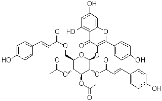 structure of CAS# 137018-33-8, 3-[[3,4-二-O-乙酰基-2,6-二-O-[(2E)-3-(4-羟基苯基)-1-氧代-2-丙烯-1-基]-beta-D-吡喃葡萄糖基]氧基]-5,7-二羟基-2-(4-羟基苯基)-4H-1-苯并吡喃-4-酮