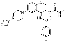 structure of CAS# 1373215-15-6, N-[(3R,4S)-3,4-二氢-3-[[(甲基氨基)羰基]氧基]-6-[4-(3-氧杂环丁基)-1-哌嗪基]-2H-1-苯并吡喃-4-基]-4-氟-苯甲酰胺