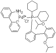 structure of CAS# 1375325-68-0, [2'-(Amino)[1,1'-biphenyl]-2-yl][[2',6'-bis(1-methylethoxy)[1,1'-biphenyl]-2-yl]dicyclohexylphosphine]chloropalladium