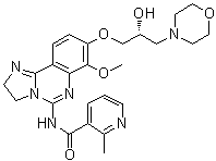 structure of CAS# 1375469-38-7, N-[8-[[(2R)-2-羟基-3-(吗啉-4-基)丙基]氧基]-7-甲氧基-2,3-二氢咪唑并[1,2-c]喹唑啉-5-基]-2-甲基吡啶-3-甲酰胺