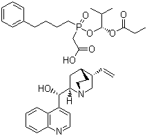 structure of CAS# 137590-32-0, (8a,9R)-Cinchonan-9-ol mono[[(S)-[(1R)-2-methyl-1-(1-oxopropoxy)propoxy](4-phenylbutyl)phosphinyl]acetate]