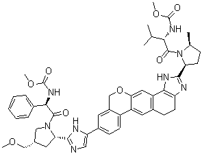 CAS # 1377604-63-1, Methyl [(1R)-2-[(2S,4S)-2-[5-[2-[(2S,5S)-1-[(2S)-2-[(methoxycarbonyl)amino]-3-methylbutanoyl]-5-methylpyrrolidin-2-yl]-1,4,5,11-tetrahydroisochromeno[4',3':6,7]naphtho[1,2-d]imidazol-9-yl]-1H-imidazol-2-yl]-4-(methoxymethyl)pyrrolidin-1-yl]-2-oxo-1-phenylethyl]carbamate