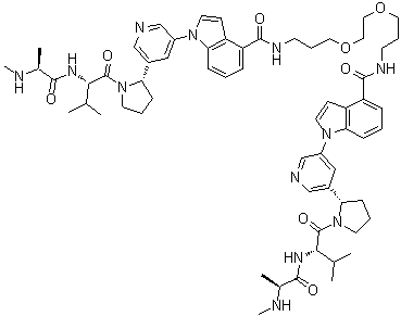 CAS 登录号：1381992-68-2, N,N'-[1,2-乙烷二基二(氧基-3,1-丙烷二基)]二[1-[5-[(2S)-1-(N-甲基-L-丙氨酰-L-缬氨酰)-2-吡咯烷基]-3-吡啶基]-1H-吲哚-4-甲酰胺