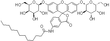structure of CAS# 138777-25-0, N-[3',6'-Bis(beta-D-galactopyranosyloxy)-3-oxospiro[isobenzofuran-1(3H),9'-[9H]xanthen]-5-yl]dodecanamide
