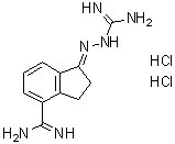 structure of CAS# 138794-73-7, 2-[4-(Aminoiminomethyl)-2,3-dihydro-1H-inden-1-ylidene]hydrazinecarboximidamide dihydrochloride