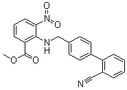 structure of CAS# 139481-28-0, 2-[[(2'-Cyano[1,1'-biphenyl]-4-yl)methyl]amino]-3-nitro-benzoic acid methyl ester